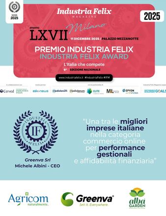 ✨ Un traguardo che ci riempie di orgoglio! ✨

Siamo felici di condividere una notizia speciale: oggi, giovedì 11 dicembre, Greenva, azienda che opera con il marchio Albagarden e parte del Gruppo Agricom, insieme al suo Amministratore Delegato Michele Albini, verrà premiata tra le 124 imprese più competitive d’Italia nell’ambito del prestigioso Premio Industria Felix – L’Italia che compete, durante l’evento che si terrà al Palazzo della Borsa di Milano. 

Un appuntamento nazionale di altissimo profilo, condotto da Maria Soave ed Elisa Isoardi, che riunisce imprenditori e top manager delle realtà più performanti del Paese.

Questo importante riconoscimento valorizza le aziende che si distinguono per solidità finanziaria, gestione virtuosa e capacità di contribuire al consolidamento del sistema produttivo italiano.

💚 Per noi rappresenta una conferma concreta del valore del nostro lavoro, della visione che ci guida e dell’impegno quotidiano del nostro team, che Michele Albini porta avanti con determinazione e spirito di crescita.

Essere parte delle eccellenze italiane è un onore che ci motiva a crescere ancora, a innovare e a continuare a prenderci cura del verde con responsabilità e passione.
Grazie a chi ogni giorno sceglie e sostiene la qualità Albagarden. 🌱
@industriafelix_magazine @micky_mike82 
#albagarden  #industriaFelix #IFM